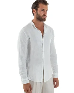 Camicia Lino Slim Fit Collo Coreano Bianco C3049A
