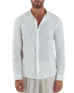Camicia Lino Slim Fit Collo Coreano Bianco C3049A