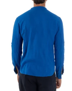 Camicia Lino Slim Fit Collo Coreano Blu Royal C3047A