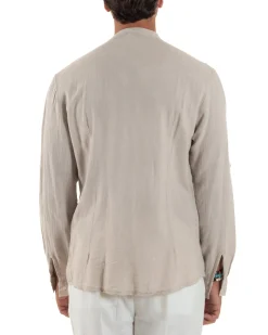 Camicia Lino Slim Fit Collo Coreano Beige C3050A