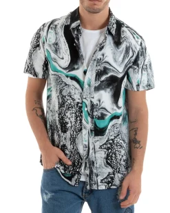 Camicia Maniche Corte Uomo Colletto Fantasia Tie Dye Multicolore GIOSAL-CC1183A
