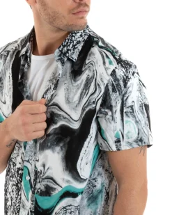 Camicia Maniche Corte Uomo Colletto Fantasia Tie Dye Multicolore GIOSAL-CC1183A