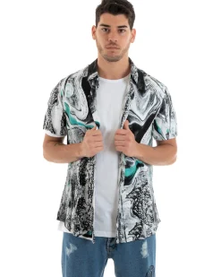 Camicia Maniche Corte Uomo Colletto Fantasia Tie Dye Multicolore GIOSAL-CC1183A