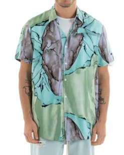 Camicia Maniche Corte Uomo Colletto Fantasia Tie Dye Multicolore GIOSAL-CC1184A