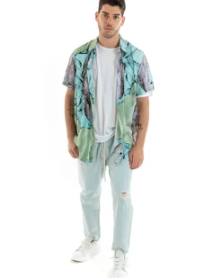 Camicia Maniche Corte Uomo Colletto Fantasia Tie Dye Multicolore GIOSAL-CC1184A