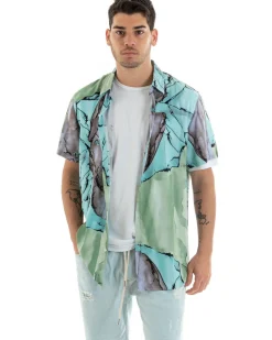 Camicia Maniche Corte Uomo Colletto Fantasia Tie Dye Multicolore GIOSAL-CC1184A