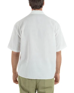 Camicia maniche corte uomo colletto bowling taschino relaxed fit bianco GIOSAL-CC1233A
