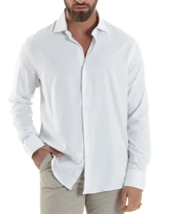 Camicia Uomo Antimacchia Collo Francese Regular Fit Quick Clean Cotone Bamboo Bianco C2928A