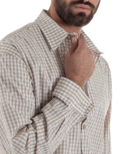 Camicia uomo boxy fit quadri stampa retro beige GIOSAL-C3082A
