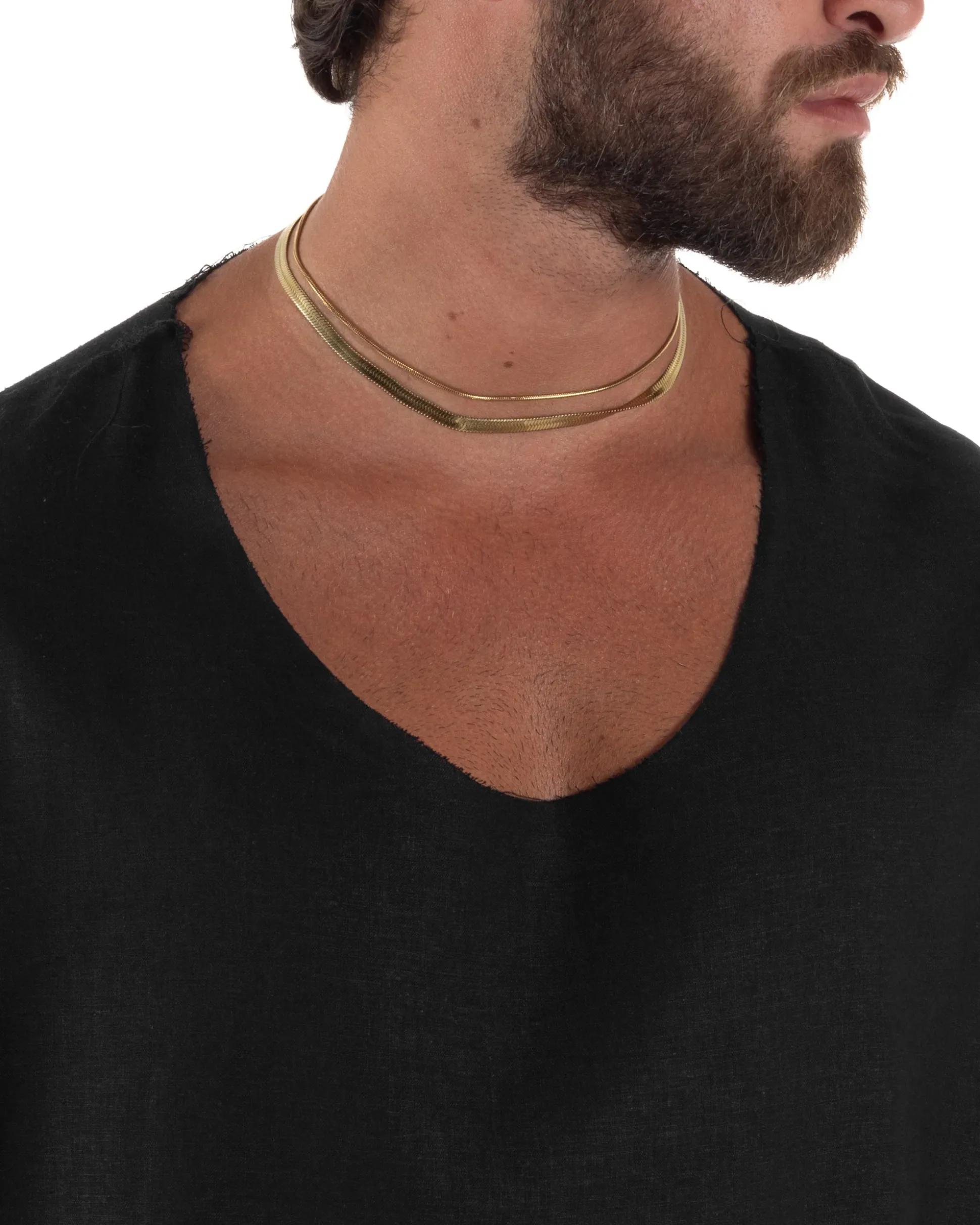 Camicia uomo casacca girocollo crop lino over fit taglio vivo nero GIOSAL-C3097A