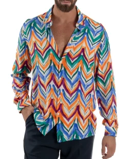 Camicia Uomo Colletto Viscosa Fantasia Multicolore BlackSunday C3061A