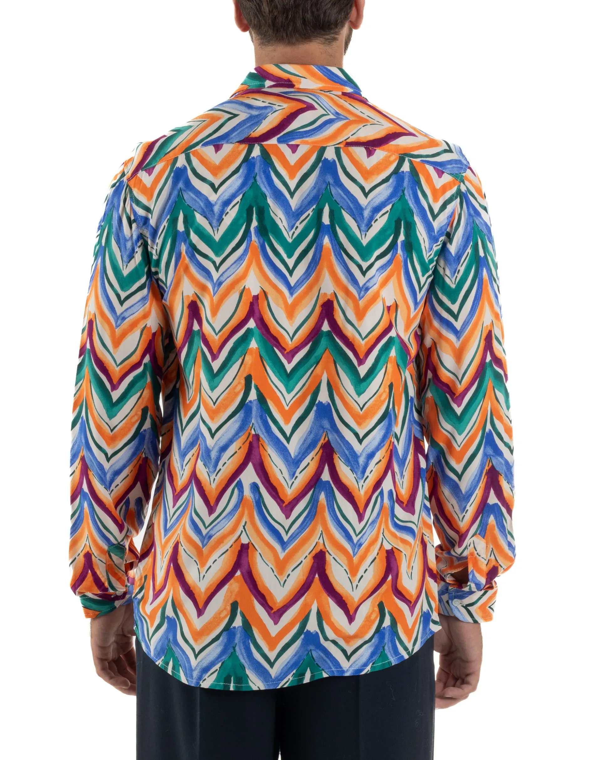 Camicia Uomo Colletto Viscosa Fantasia Multicolore BlackSunday C3061A