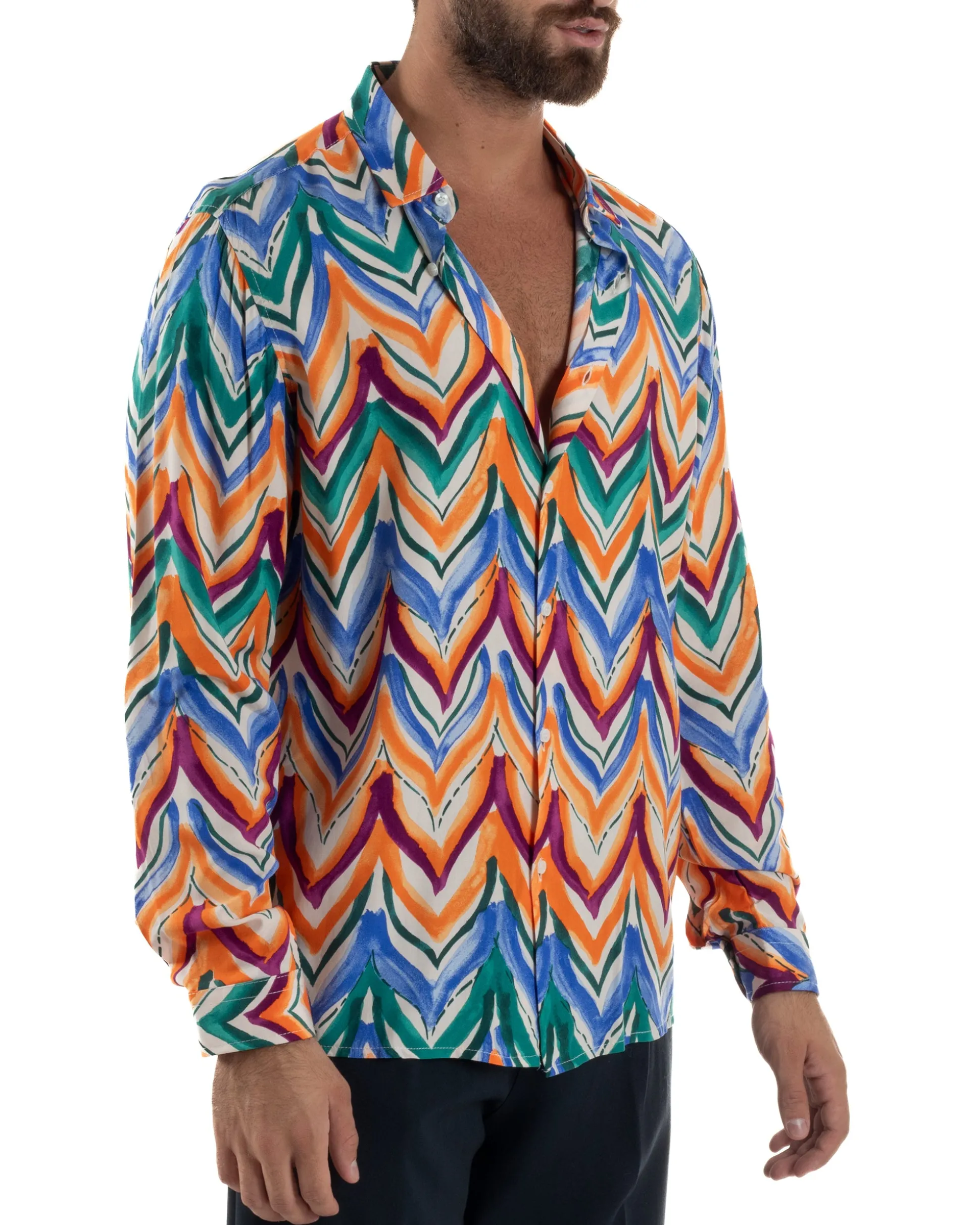 Camicia Uomo Colletto Viscosa Fantasia Multicolore BlackSunday C3061A