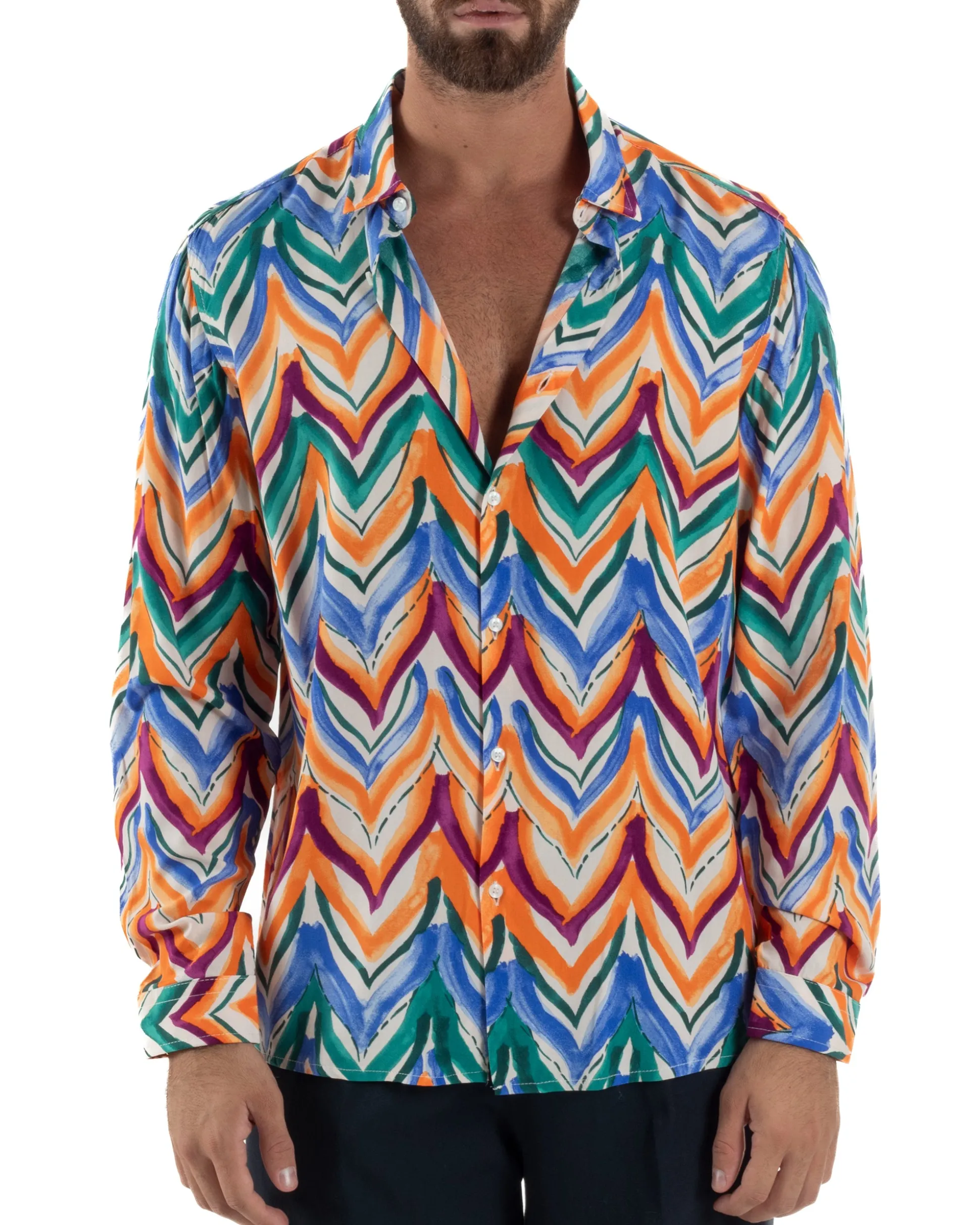 Camicia Uomo Colletto Viscosa Fantasia Multicolore BlackSunday C3061A