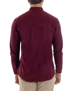 Camicia Uomo Collo Coreano Cotone Basic Sartoriale Slim Fit Bordeaux C2935A