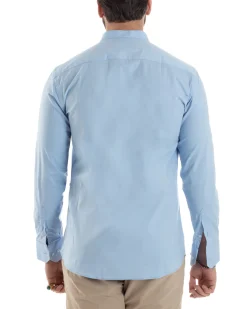 Camicia Uomo Collo Coreano Cotone Basic Sartoriale Slim Fit Celeste C2939A