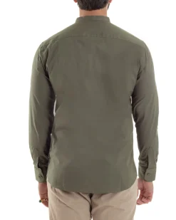 Camicia Uomo Collo Coreano Cotone Basic Sartoriale Slim Fit Verde Militare C2930A