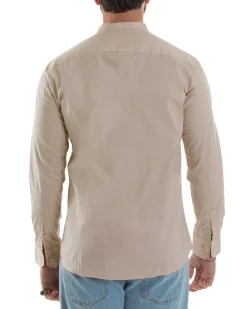 Camicia Uomo Collo Coreano Cotone Basic Sartoriale Slim Fit Beige C2937A