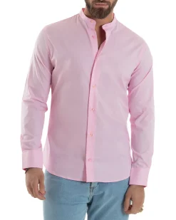 Camicia Uomo Collo Coreano Cotone Basic Sartoriale Slim Fit Rosa C2933A