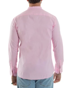 Camicia Uomo Collo Coreano Cotone Basic Sartoriale Slim Fit Rosa C2933A