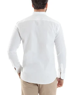 Camicia Uomo Collo Coreano Cotone Basic Sartoriale Slim Fit Bianco C2934A