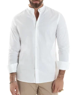 Camicia Uomo Collo Coreano Cotone Basic Sartoriale Slim Fit Bianco C2934A