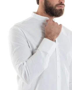 Camicia Uomo Collo Coreano Cotone Basic Sartoriale Slim Fit Bianco C2934A