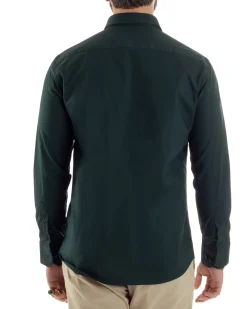 Camicia Uomo Con Colletto Francese Cotone Basic Sartoriale Slim Fit Verde Bottiglia C2946A