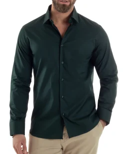 Camicia Uomo Con Colletto Francese Cotone Basic Sartoriale Slim Fit Verde Bottiglia C2946A