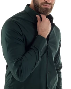 Camicia Uomo Con Colletto Francese Cotone Basic Sartoriale Slim Fit Verde Bottiglia C2946A
