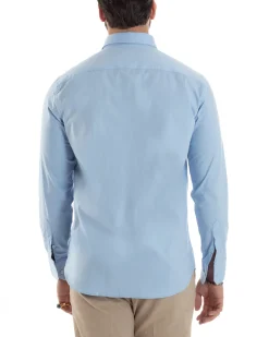 Camicia Uomo Con Colletto Francese Cotone Basic Sartoriale Slim Fit Celeste C2949A