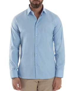 Camicia Uomo Con Colletto Francese Cotone Basic Sartoriale Slim Fit Celeste C2949A