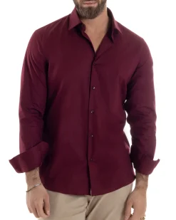 Camicia Uomo Con Colletto Francese Cotone Basic Sartoriale Slim Fit Bordeaux C2945A