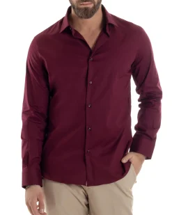 Camicia Uomo Con Colletto Francese Cotone Basic Sartoriale Slim Fit Bordeaux C2945A