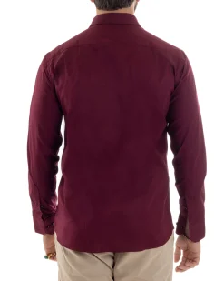 Camicia Uomo Con Colletto Francese Cotone Basic Sartoriale Slim Fit Bordeaux C2945A