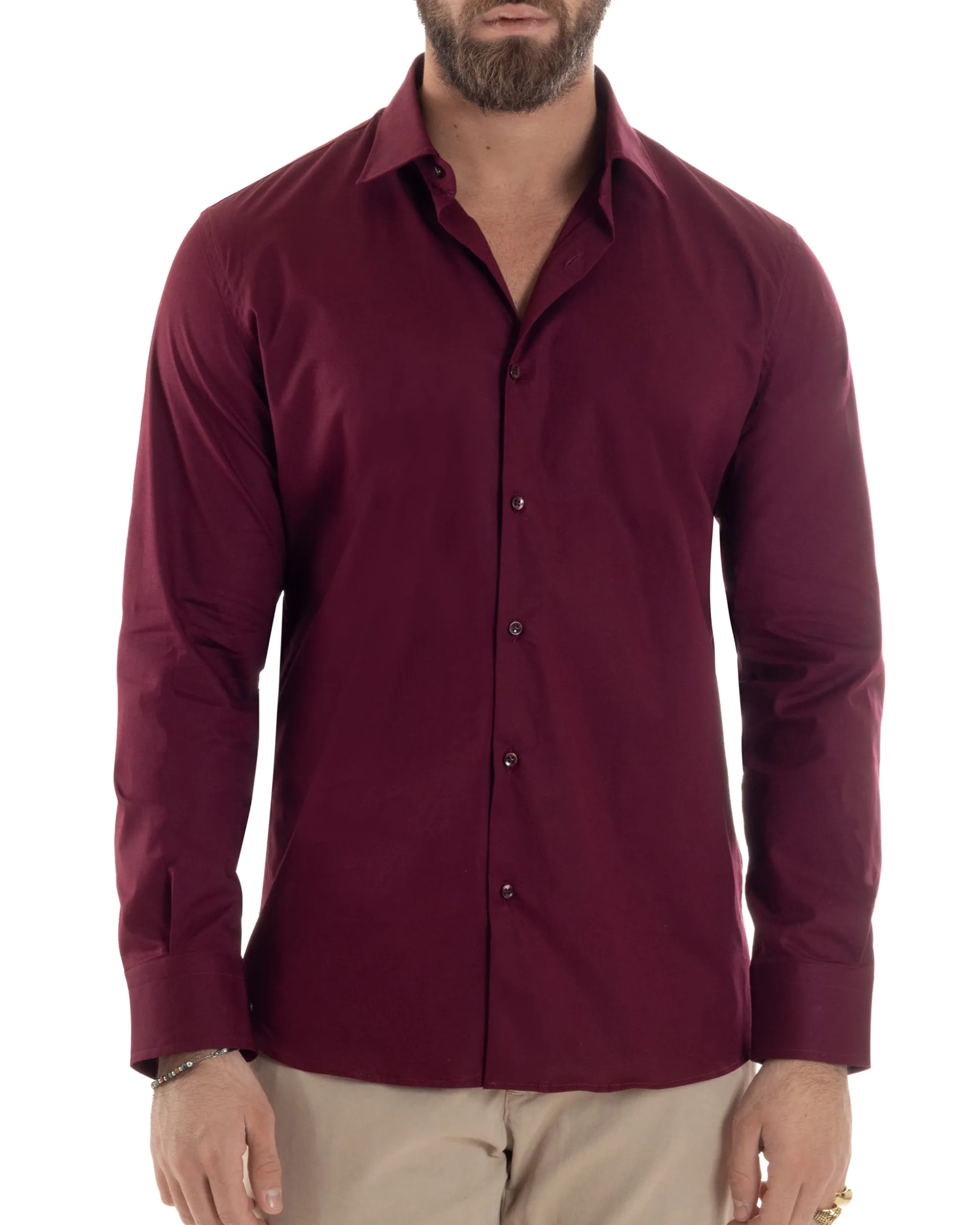 Camicia Uomo Con Colletto Francese Cotone Basic Sartoriale Slim Fit Bordeaux C2945A