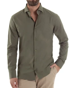 Camicia Uomo Con Colletto Francese Cotone Basic Sartoriale Slim Fit Verde Militare C2941A