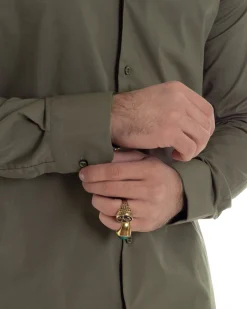Camicia Uomo Con Colletto Francese Cotone Basic Sartoriale Slim Fit Verde Militare C2941A
