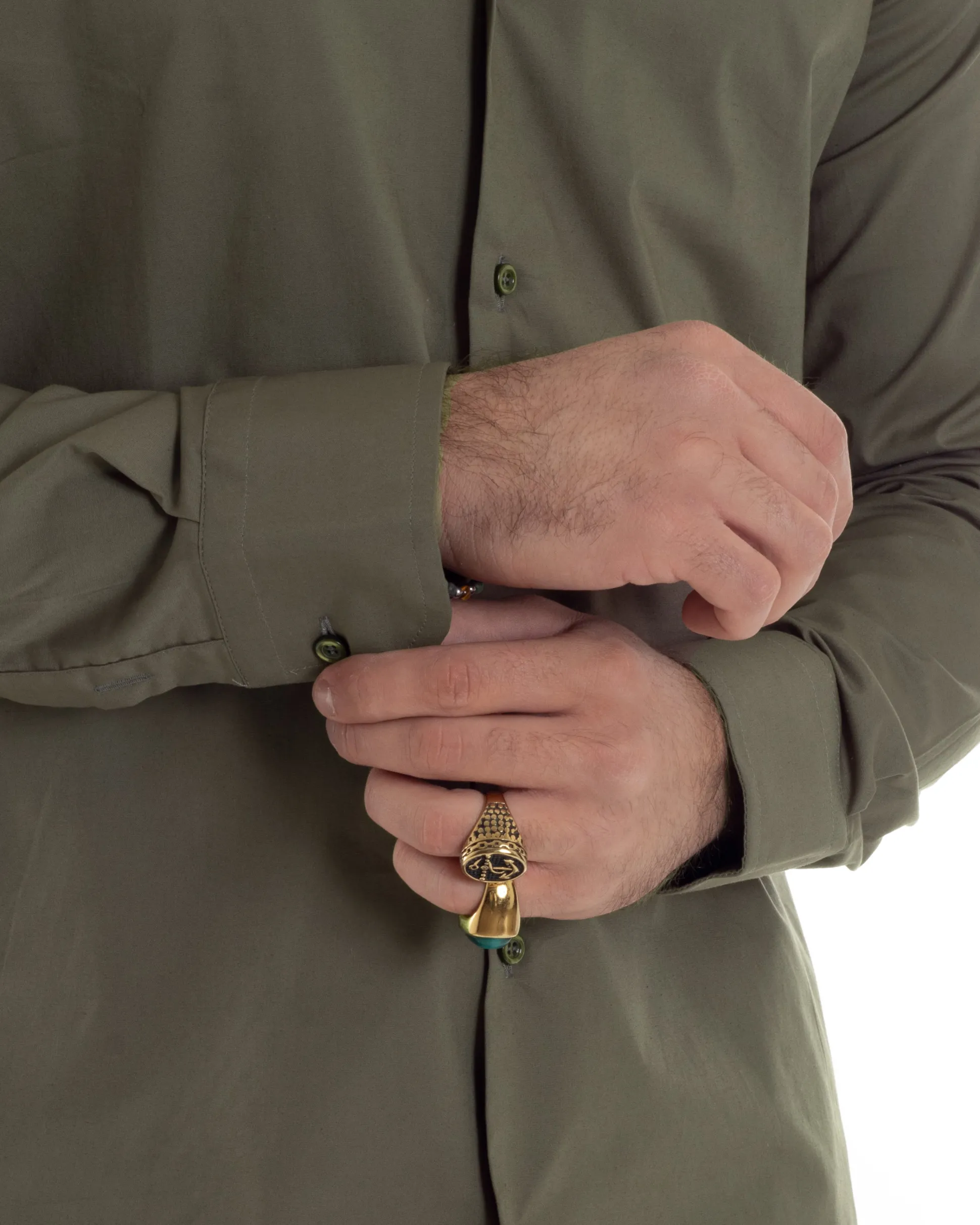 Camicia Uomo Con Colletto Francese Cotone Basic Sartoriale Slim Fit Verde Militare C2941A