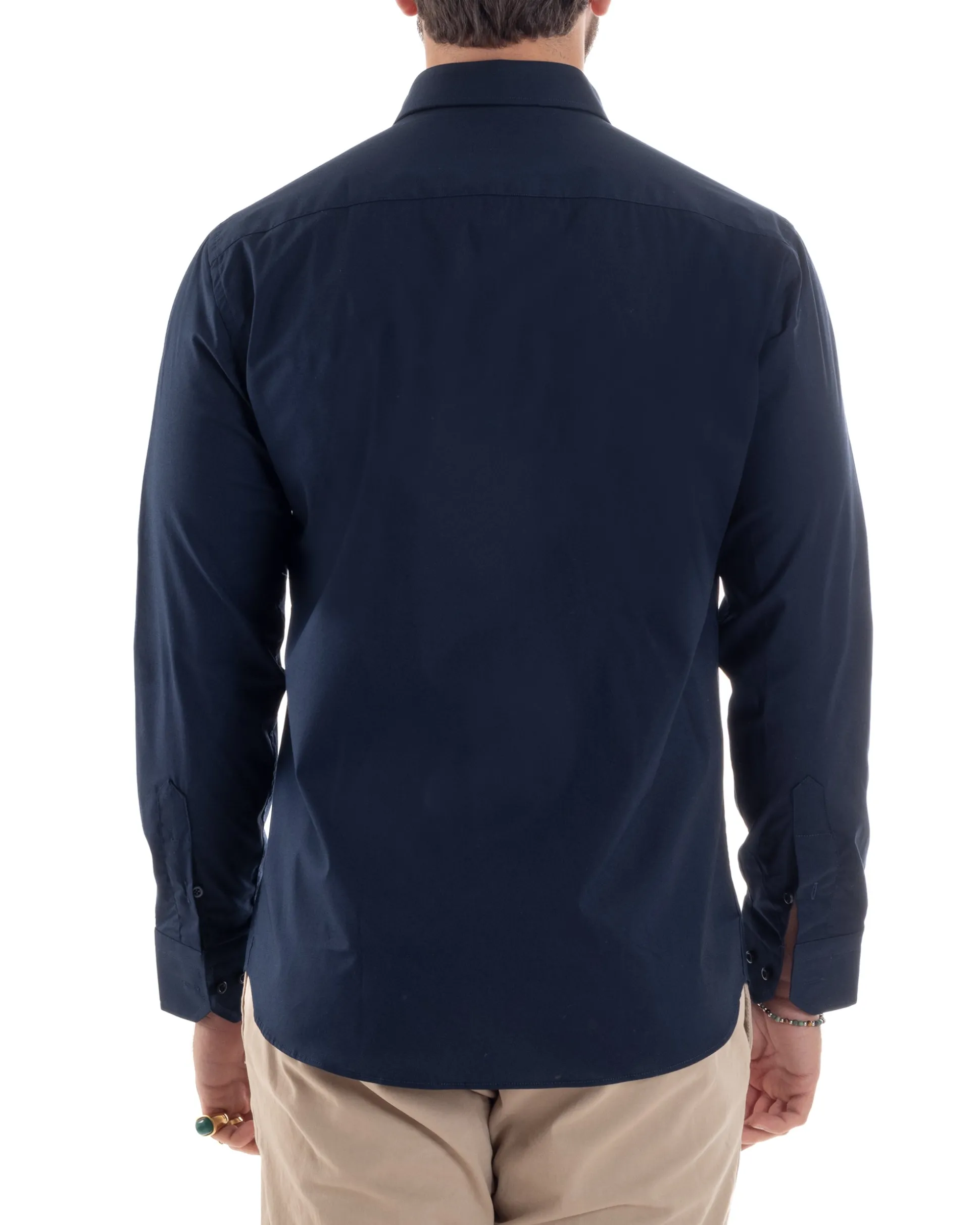 Camicia Uomo Con Colletto Francese Cotone Basic Sartoriale Slim Fit Blu C2948A
