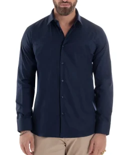 Camicia Uomo Con Colletto Francese Cotone Basic Sartoriale Slim Fit Blu C2948A