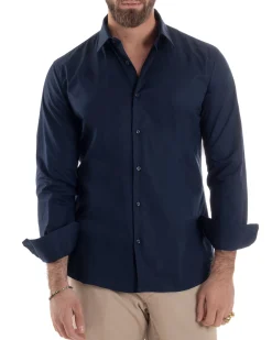 Camicia Uomo Con Colletto Francese Cotone Basic Sartoriale Slim Fit Blu C2948A