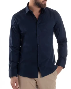 Camicia Uomo Con Colletto Francese Cotone Basic Sartoriale Slim Fit Blu C2948A