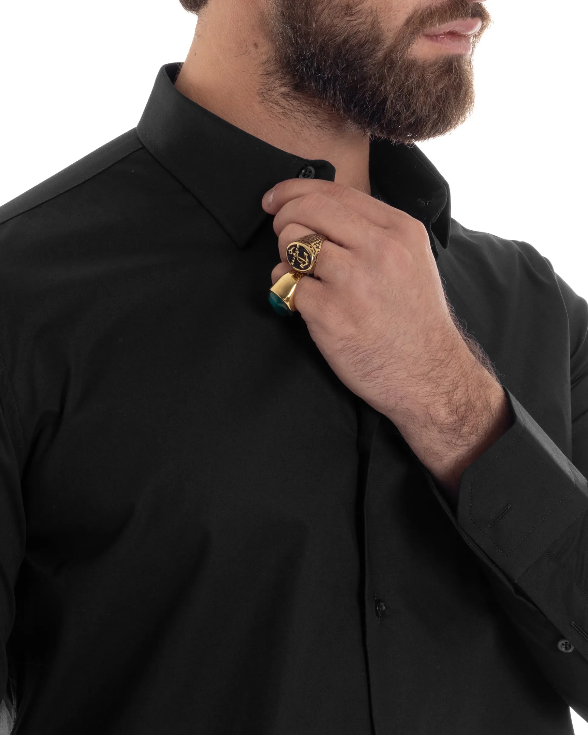 Camicia Uomo Con Colletto Francese Cotone Basic Sartoriale Slim Fit Nero C2942A