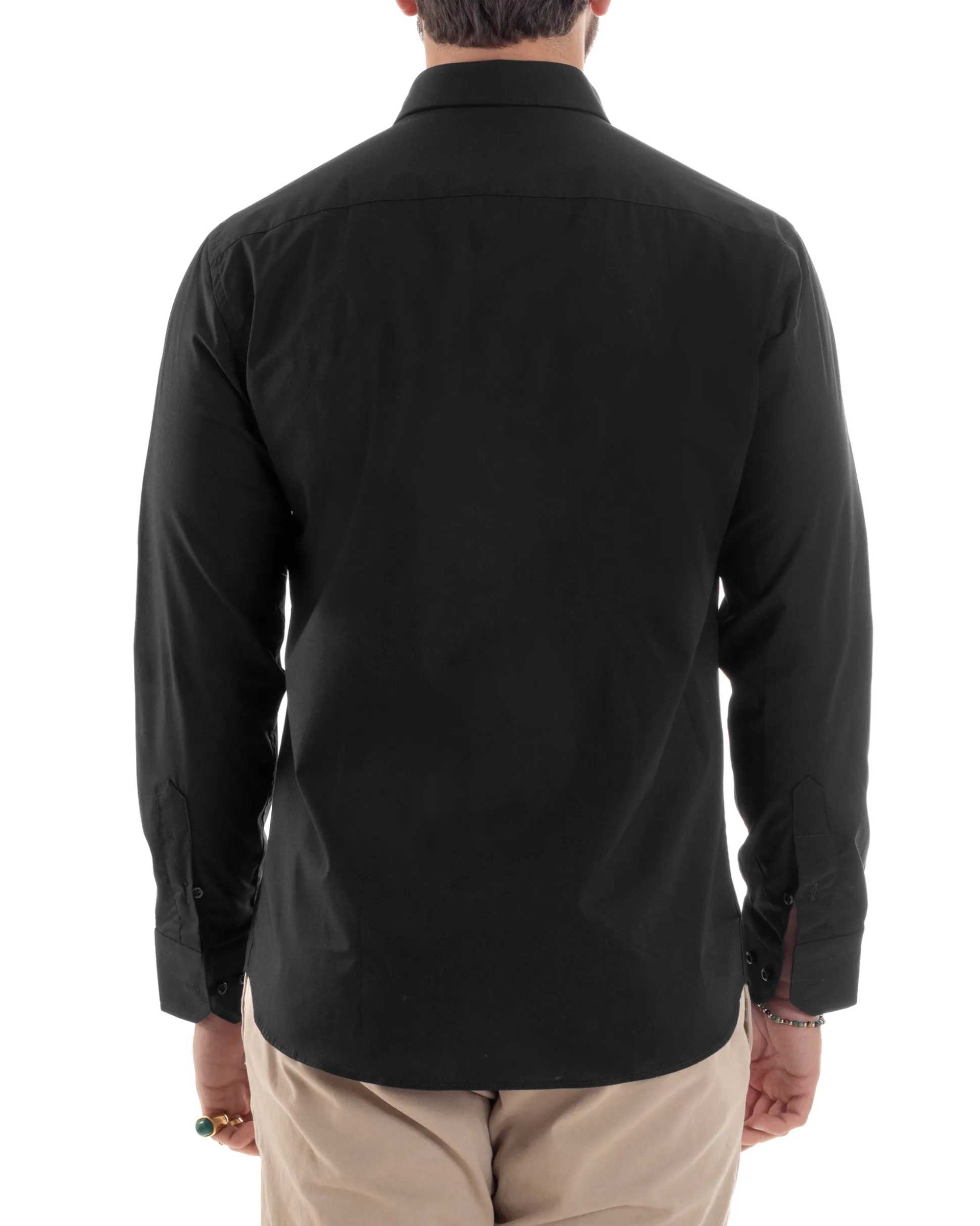 Camicia Uomo Con Colletto Francese Cotone Basic Sartoriale Slim Fit Nero C2942A