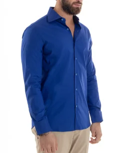 Camicia Uomo Con Colletto Francese Cotone Basic Sartoriale Slim Fit Blu Royal C2950A