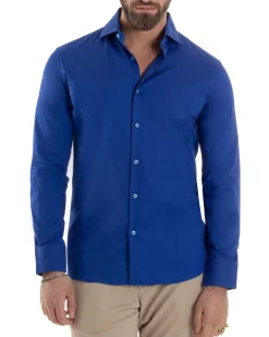 Camicia Uomo Con Colletto Francese Cotone Basic Sartoriale Slim Fit Blu Royal C2950A