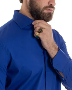 Camicia Uomo Con Colletto Francese Cotone Basic Sartoriale Slim Fit Blu Royal C2950A