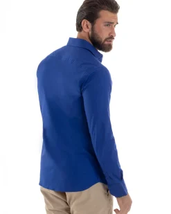 Camicia Uomo Con Colletto Francese Cotone Basic Sartoriale Slim Fit Blu Royal C2950A