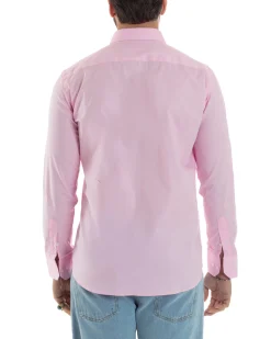 Camicia Uomo Con Colletto Francese Cotone Basic Sartoriale Slim Fit Rosa C2943A